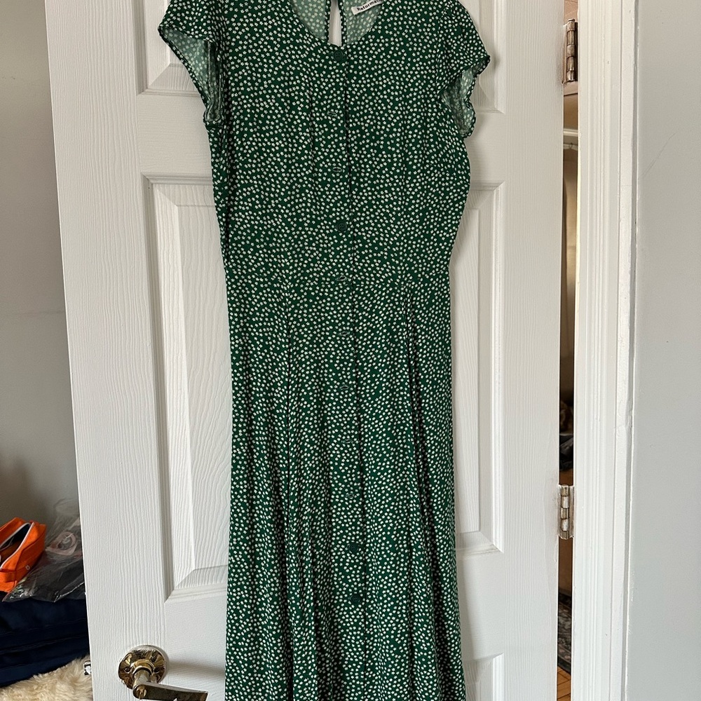 Reformation Green and White Midi Dress